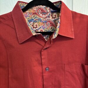 Alair Flusser Button Down Shirt Men 2XL Burgundy Colorful Cuff, Collar Cotton